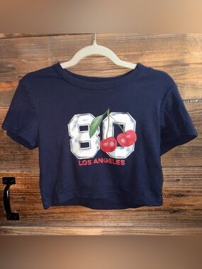 Cropped Navy '80 Los Angeles' Cherry Graphic Tee